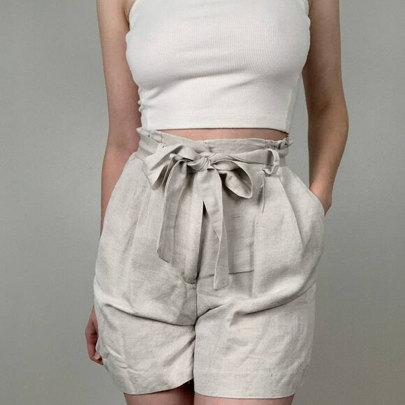 H&M Beige Linen Paperbag Belted Shorts - Picture 7 of 8